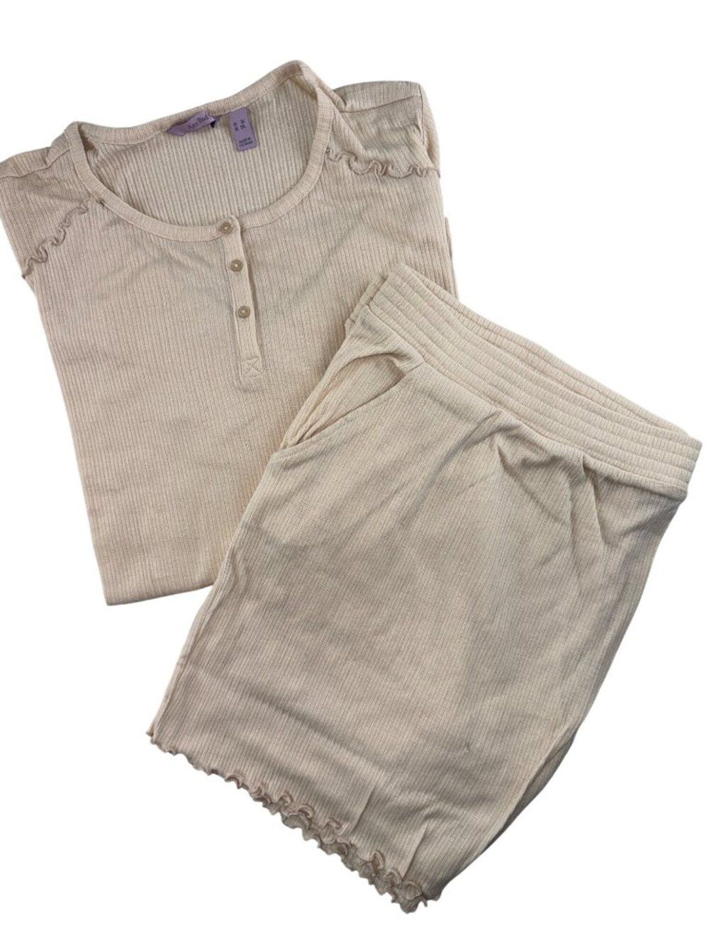 AnyBody Women's Ribbed Lounge Pajama Set Top Pants Beige 3X NWOT Leisure Cozy